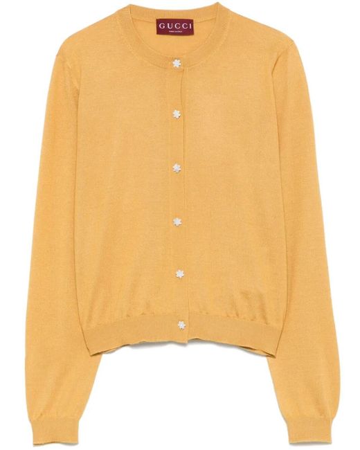 Gucci Yellow Long Sleeve Crew-Neck Cardigan
