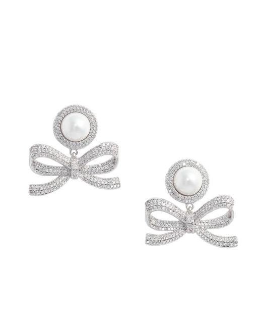 Self-Portrait Metallic Pearl Bow Drop Earrings