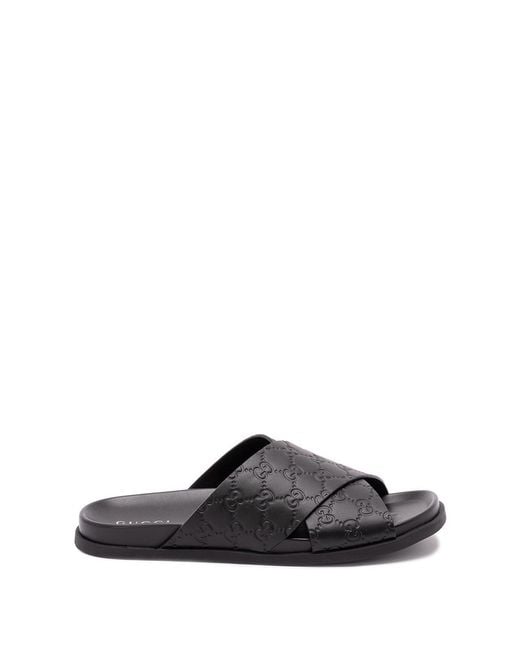 Gucci Black 'Gg' Criss-Cross Sandals for men