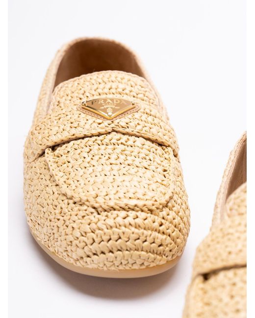 Prada Natural Crochet Loafers