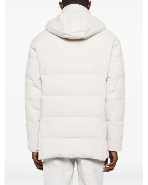 Brunello Cucinelli White Hooded Puffer Jacket for men