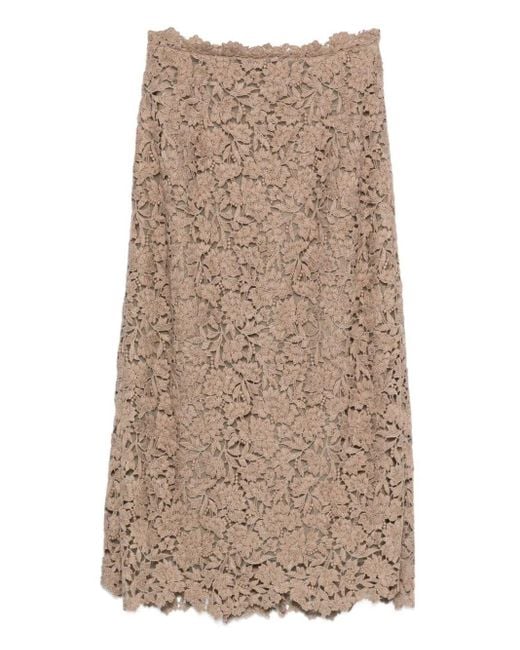 Ermanno Scervino Natural Floral-Lace Midi Skirt