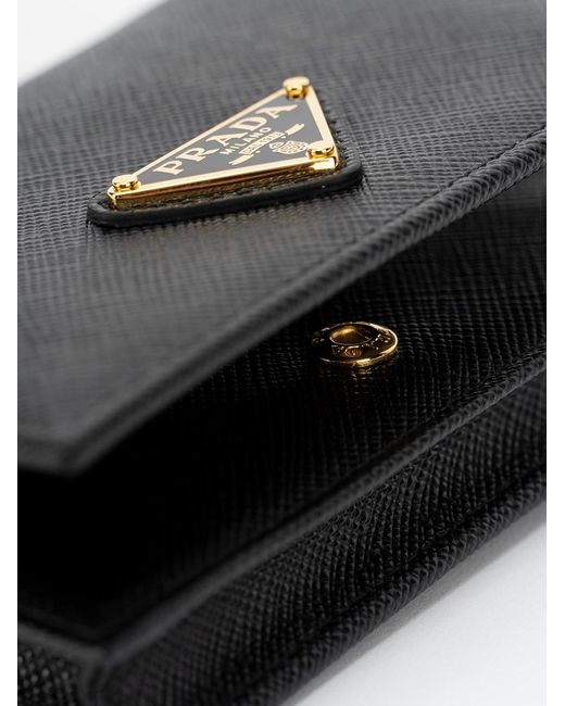 Prada Black Logo-Plaque Small Leather Wallet