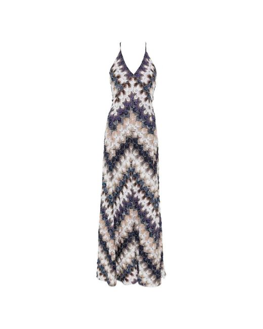 Missoni White Maxi Zigzag-Pattern V-Neck Dress