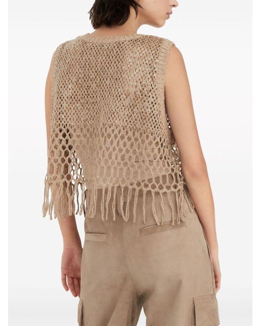 Brunello Cucinelli Natural Silk And Linen Embroidered Top