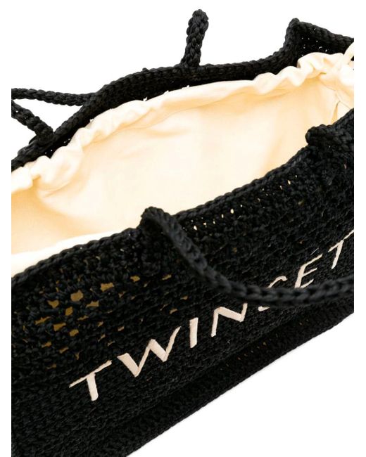 Twin Set Black Crochet Tote Bag