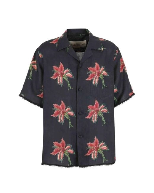 Valentino Garavani Black 'Papier Floral' Short Sleeve Shirt for men