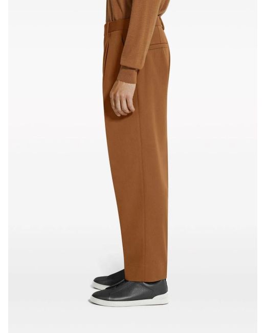 Zegna Brown Pressed-Crease Straight-Leg Trousers for men
