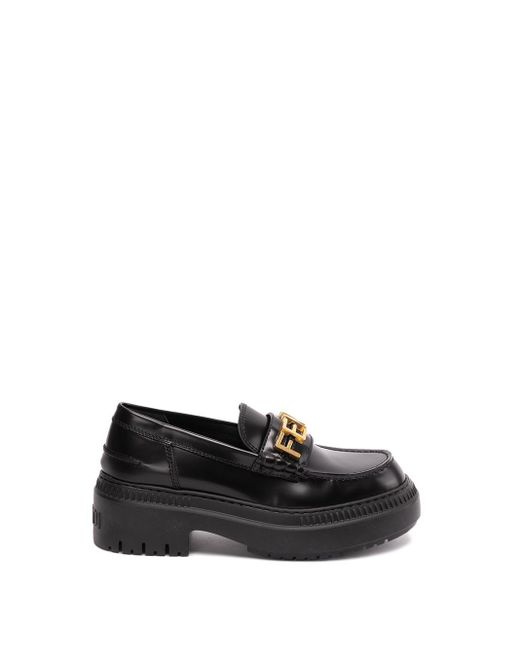 Fendi Black Graphy Leather Platform Loafers