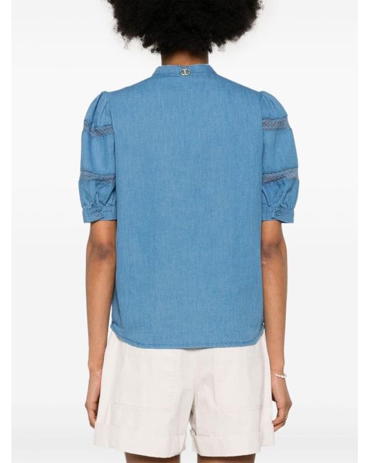 Short Sleeve Denim Shirt di Twin Set in Blue