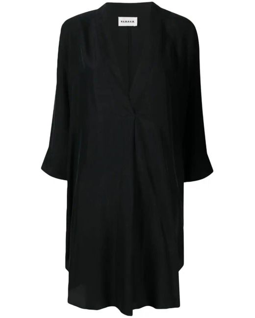 P.A.R.O.S.H. Black V-neck Silk Midi Dress