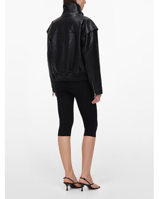 Self-Portrait Black Faux Leather Bomber Jacket