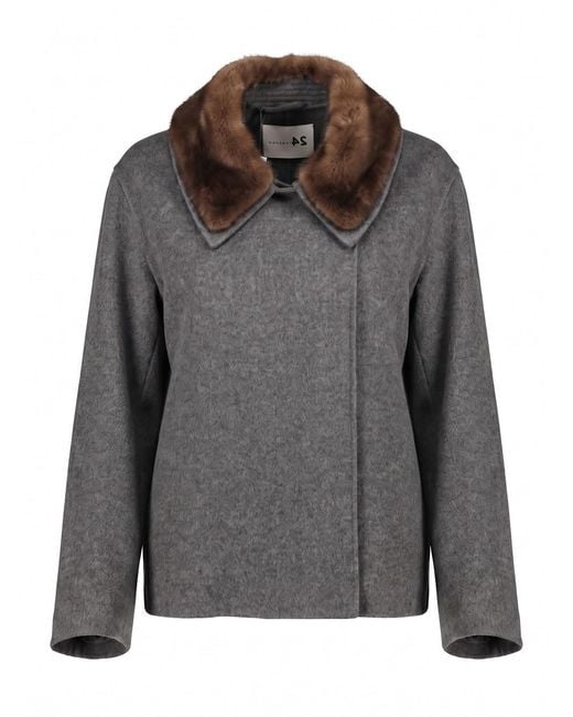 Manzoni 24 Gray Cashmere Jacket With Mink Details