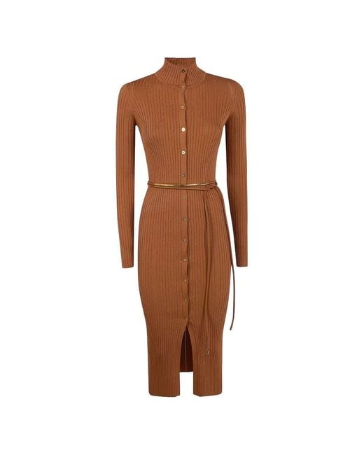 Elisabetta Franchi Brown Midi Knit Dress