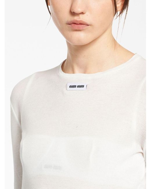 Miu Miu Logo-Patch Ribbed Jersey Dress in White | Lyst