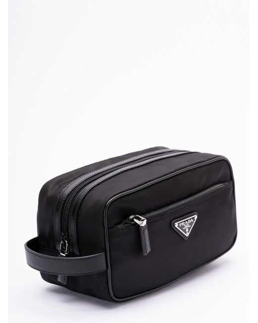 Prada Black `Re-Nylon` And Saffiano Leather Travel Pouch for men
