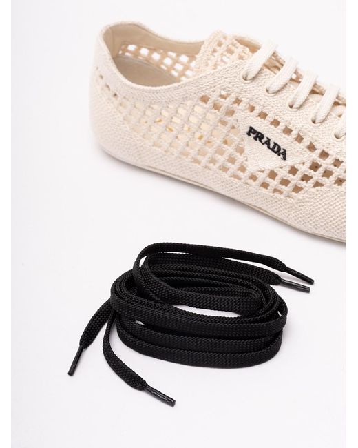 Prada Natural Cotton Crochet Sneakers