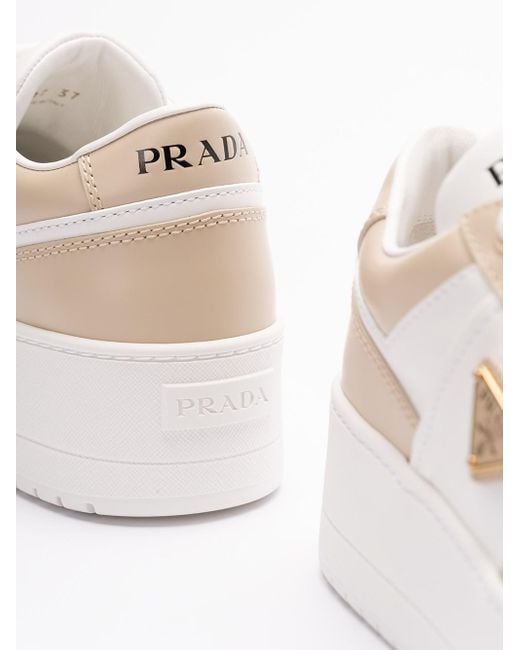 Prada White `Downtown` Leather Sneakers With Box Sole