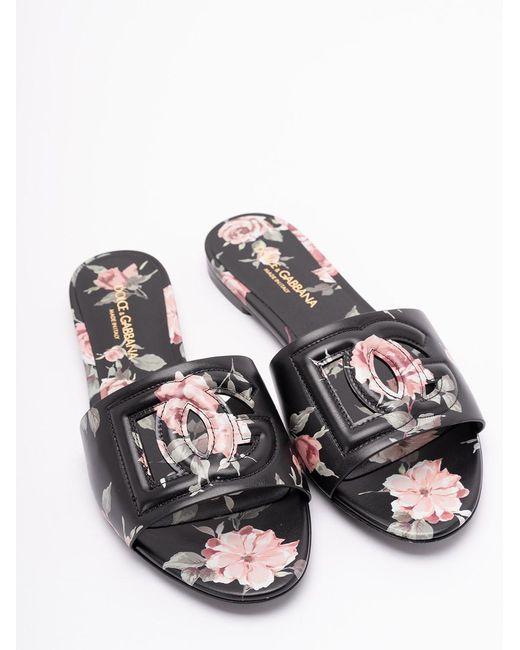 Dolce & Gabbana White Sliders With Florar Print