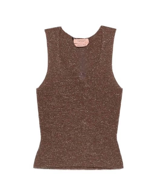 Twinset Brown Knit Ribbed Tank Top