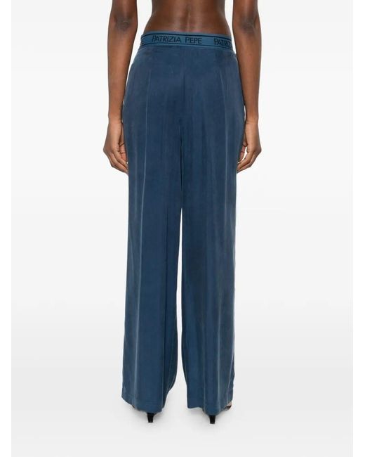 Patrizia Pepe Blue Elastic-Waistband Fluid Palazzo Pants