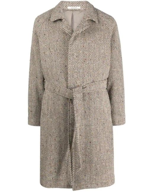 Tagliatore Gray Herringbone Belted Coat for men