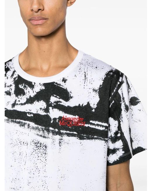 Alexander McQueen White Abstract Print T-Shirt for men