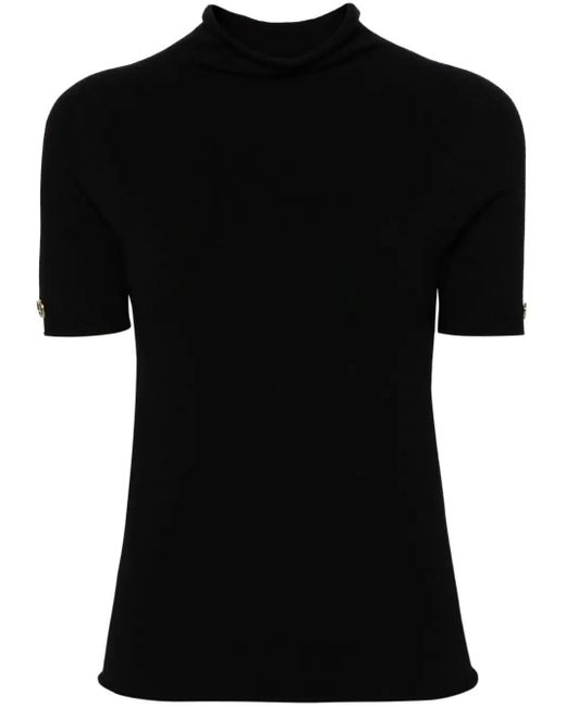 Twin Set Black `Oval T` Mock-Neck Sweater