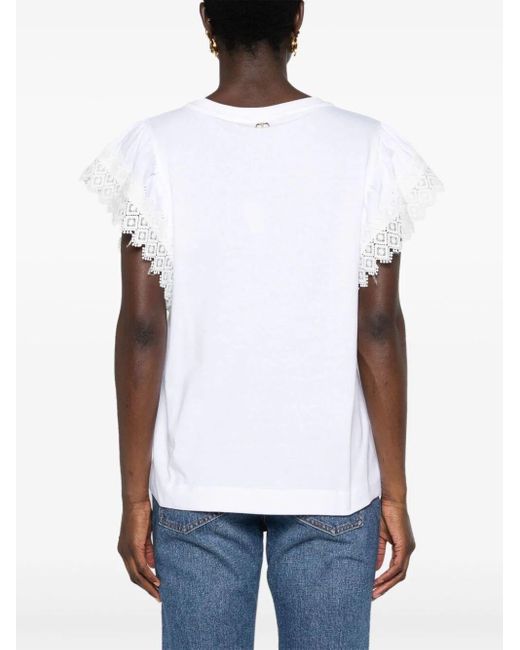 Twin Set White Embroidered Sleeves T-Shirt