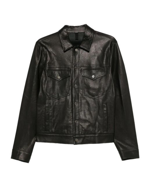 Tagliatore Black Leather Shirt Jacket for men