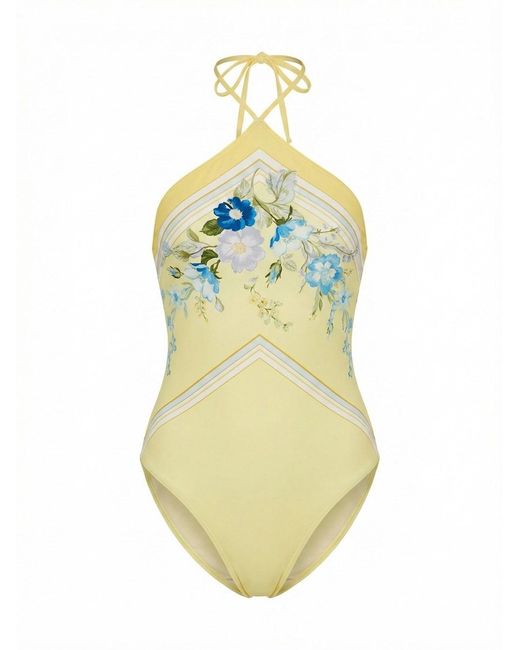 Self-Portrait Blue Floral Swimsuit