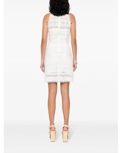 Ermanno Scervino White Fringed Knitted Mini Dress