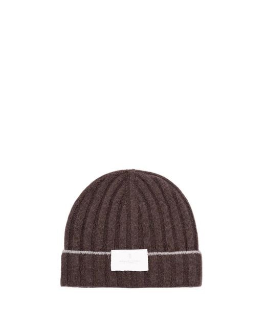 Brunello Cucinelli Brown Cashmere Rib Knit Beanie for men