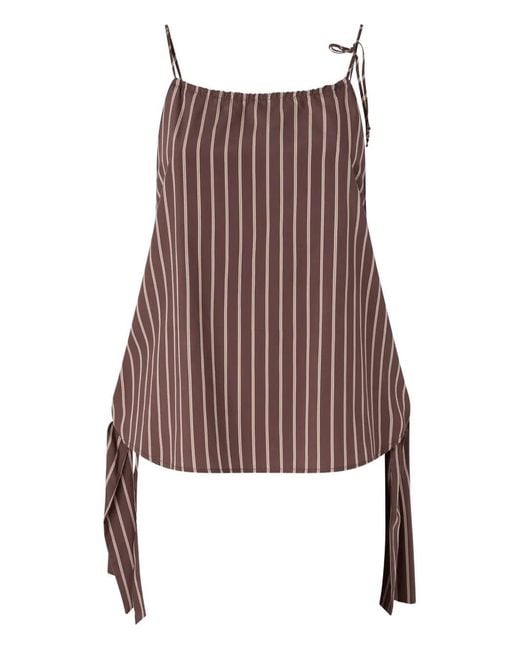 Pinko Brown Striped Top With Thin Shoulder Straps And Bows