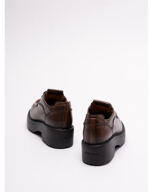 Miu Miu Brown Laced Fumã Leather Shoes