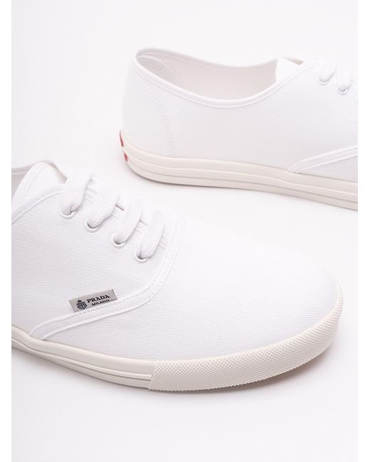 Prada White 'Imprint' Cotton Sneakers for men