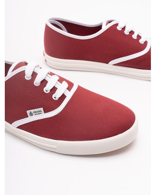 Prada Red 'Imprint' Cotton Sneakers for men