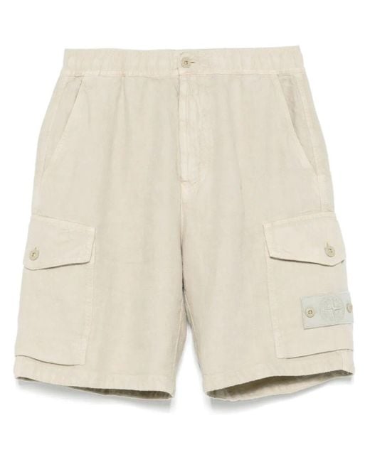 Stone Island Natural Compass-Badge Shorts for men