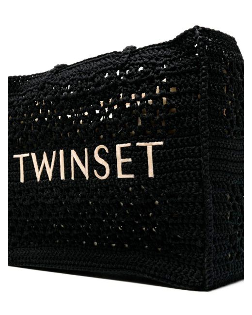 Twin Set Black Crochet Tote Bag