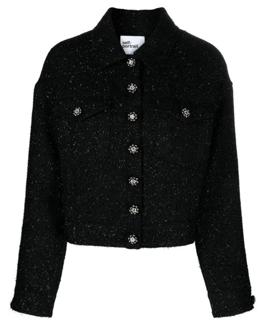 Self-Portrait Black Cropped Tweed Jacket