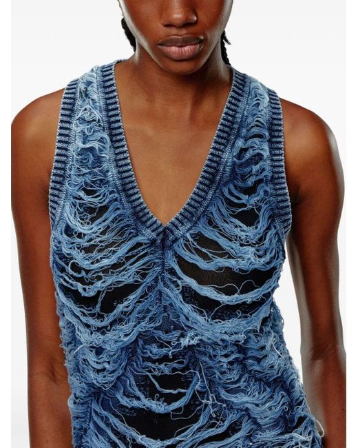 DIESEL Blue Destroyed T- Mini Knit Dress