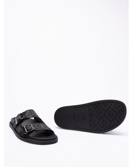 Fendi Black Ff Logo-Motif Buckle Sandals for men