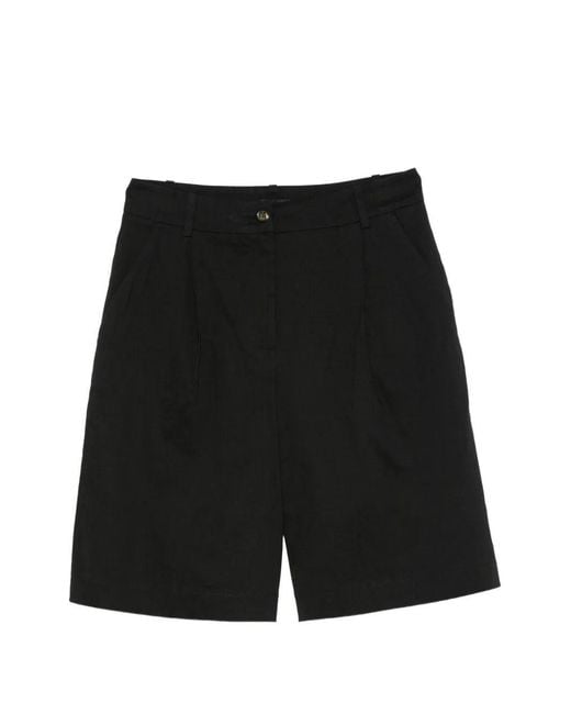 Pinko Black Bermuda Shorts With Pressed Pleat Detail