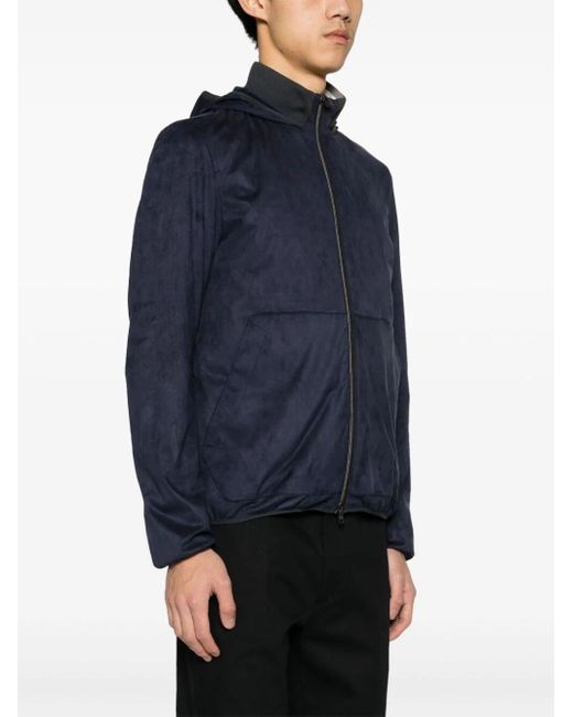 Herno Blue Suede-effect Hooded Jacket for men