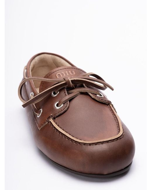 Miu Miu Brown Unlined Bleached Leather Boat Shoes