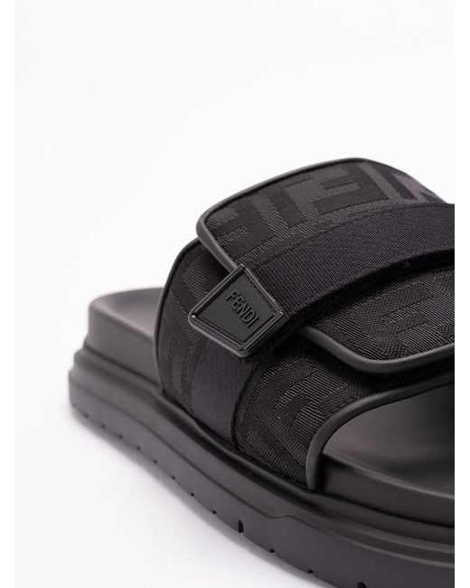 Fendi Black 'Ff' Slides for men