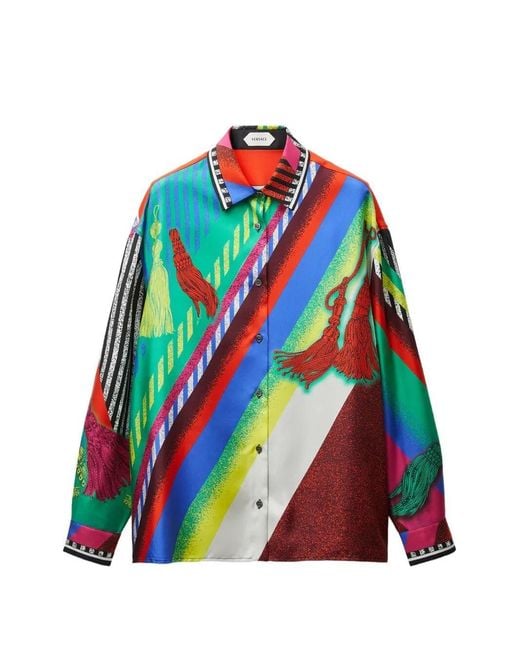 Versace White Silk Twill Print Shirt
