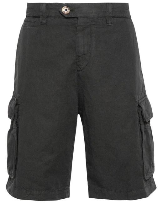 Brunello Cucinelli Gray Twill Cargo Shorts for men