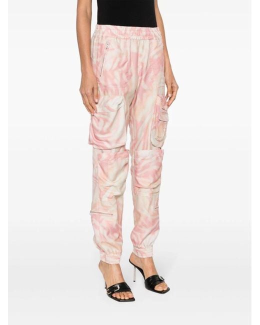 DIESEL Pink Zebra-Print Twill Cargo Trousers