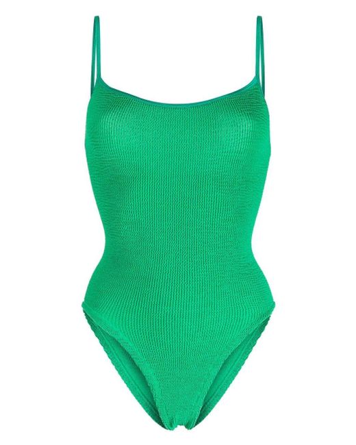 Hunza G Green Pamela Crinkled-finish Swimsuit
